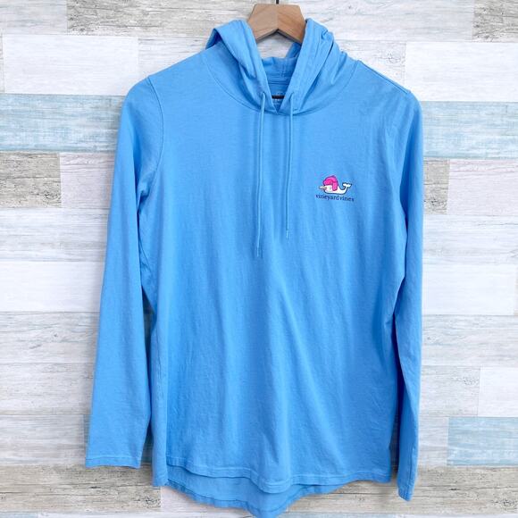 Vineyard Vines Snowman Whale Long-Sleeve Hooded Pocket Tee Blue Mens Small - Picture 2 of 8